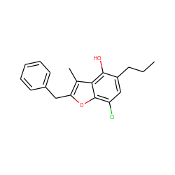 CCCc1cc(Cl)c2oc(Cc3ccccc3)c(C)c2c1O ZINC000028219991