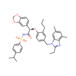 CCCc1cc(Cn2c(CC)nc3c(C)cc(C)cc32)ccc1O[C@@H](C(=O)NS(=O)(=O)c1ccc(C(C)C)cc1)c1ccc2c(c1)OCO2 ZINC000653749340