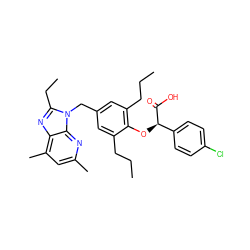 CCCc1cc(Cn2c(CC)nc3c(C)cc(C)nc32)cc(CCC)c1O[C@@H](C(=O)O)c1ccc(Cl)cc1 ZINC000013834064