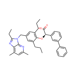 CCCc1cc(Cn2c(CC)nc3c(C)cc(C)nc32)cc(CCC)c1O[C@@H](C(=O)O)c1cccc(-c2ccccc2)c1 ZINC000027201102