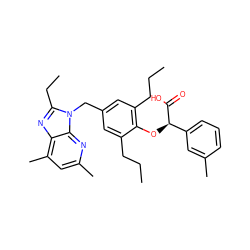 CCCc1cc(Cn2c(CC)nc3c(C)cc(C)nc32)cc(CCC)c1O[C@@H](C(=O)O)c1cccc(C)c1 ZINC000013834058