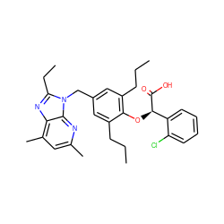 CCCc1cc(Cn2c(CC)nc3c(C)cc(C)nc32)cc(CCC)c1O[C@@H](C(=O)O)c1ccccc1Cl ZINC000013834056