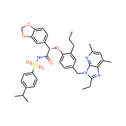 CCCc1cc(Cn2c(CC)nc3c(C)cc(C)nc32)ccc1O[C@H](C(=O)NS(=O)(=O)c1ccc(C(C)C)cc1)c1ccc2c(c1)OCO2 ZINC000003980543