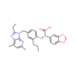 CCCc1cc(Cn2c(CC)nc3c(C)cc(C)nc32)ccc1O[C@H](C(=O)O)c1ccc2c(c1)OCO2 ZINC000036238188