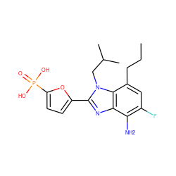 CCCc1cc(F)c(N)c2nc(-c3ccc(P(=O)(O)O)o3)n(CC(C)C)c12 ZINC000045284634