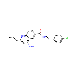 CCCc1cc(N)c2cc(C(=O)NCCc3ccc(Cl)cc3)ccc2n1 ZINC000071341244