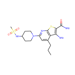 CCCc1cc(N2CCC(NS(C)(=O)=O)CC2)nc2sc(C(N)=O)c(N)c12 ZINC000045255178