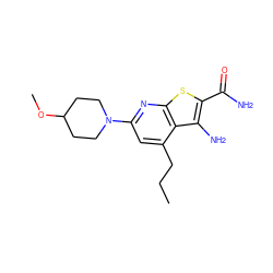 CCCc1cc(N2CCC(OC)CC2)nc2sc(C(N)=O)c(N)c12 ZINC000045284628