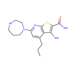 CCCc1cc(N2CCCNCC2)nc2sc(C(N)=O)c(N)c12 ZINC000045245294