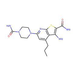 CCCc1cc(N2CCN(C(N)=O)CC2)nc2sc(C(N)=O)c(N)c12 ZINC000045283591