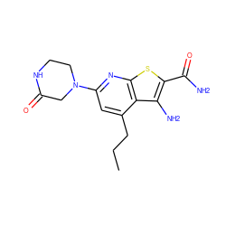 CCCc1cc(N2CCNC(=O)C2)nc2sc(C(N)=O)c(N)c12 ZINC000045260450