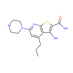 CCCc1cc(N2CCNCC2)nc2sc(C(N)=O)c(N)c12 ZINC000034645622