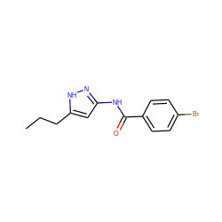 CCCc1cc(NC(=O)c2ccc(Br)cc2)n[nH]1 ZINC000013580466