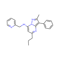 CCCc1cc(NCc2ccccn2)n2nc(C)c(-c3ccccc3)c2n1 ZINC000012421709