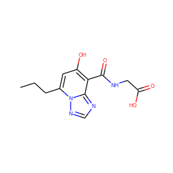 CCCc1cc(O)c(C(=O)NCC(=O)O)c2ncnn12 ZINC000116311512