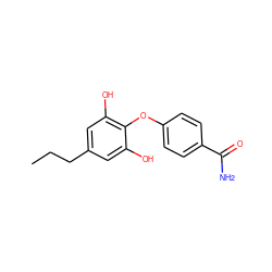 CCCc1cc(O)c(Oc2ccc(C(N)=O)cc2)c(O)c1 ZINC000064470305