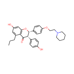 CCCc1cc(O)cc2c1C(=O)[C@@H](c1ccc(O)cc1)[C@@H](c1ccc(OCCN3CCCCC3)cc1)O2 ZINC000029217118