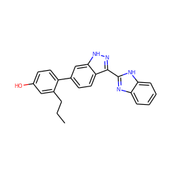 CCCc1cc(O)ccc1-c1ccc2c(-c3nc4ccccc4[nH]3)n[nH]c2c1 ZINC001772593618