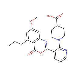 CCCc1cc(OC)cc2nc(-c3cccnc3N3CCC(C(=O)O)CC3)oc(=O)c12 ZINC000043062367