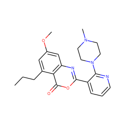 CCCc1cc(OC)cc2nc(-c3cccnc3N3CCN(C)CC3)oc(=O)c12 ZINC000043067331