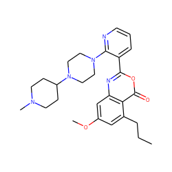 CCCc1cc(OC)cc2nc(-c3cccnc3N3CCN(C4CCN(C)CC4)CC3)oc(=O)c12 ZINC000043059418