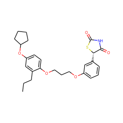 CCCc1cc(OC2CCCC2)ccc1OCCCOc1cccc([C@@H]2SC(=O)NC2=O)c1 ZINC000013553663