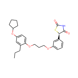 CCCc1cc(OC2CCCC2)ccc1OCCCOc1cccc([C@H]2SC(=O)NC2=O)c1 ZINC000013553664