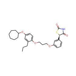 CCCc1cc(OC2CCCCCC2)ccc1OCCCOc1cccc([C@H]2SC(=O)NC2=O)c1 ZINC000013553662