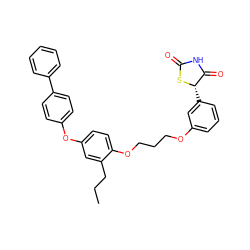 CCCc1cc(Oc2ccc(-c3ccccc3)cc2)ccc1OCCCOc1cccc([C@@H]2SC(=O)NC2=O)c1 ZINC000012358488