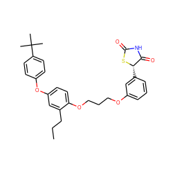 CCCc1cc(Oc2ccc(C(C)(C)C)cc2)ccc1OCCCOc1cccc([C@@H]2SC(=O)NC2=O)c1 ZINC000013537359