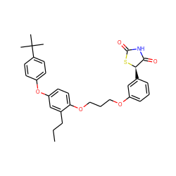 CCCc1cc(Oc2ccc(C(C)(C)C)cc2)ccc1OCCCOc1cccc([C@H]2SC(=O)NC2=O)c1 ZINC000013537362