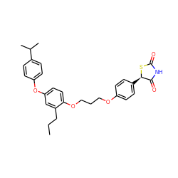 CCCc1cc(Oc2ccc(C(C)C)cc2)ccc1OCCCOc1ccc([C@H]2SC(=O)NC2=O)cc1 ZINC000098085301