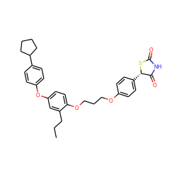 CCCc1cc(Oc2ccc(C3CCCC3)cc2)ccc1OCCCOc1ccc([C@@H]2SC(=O)NC2=O)cc1 ZINC000029478425