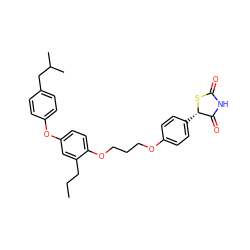 CCCc1cc(Oc2ccc(CC(C)C)cc2)ccc1OCCCOc1ccc([C@@H]2SC(=O)NC2=O)cc1 ZINC000012358275