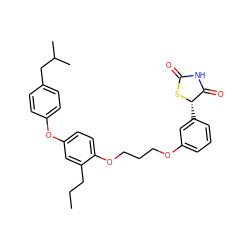 CCCc1cc(Oc2ccc(CC(C)C)cc2)ccc1OCCCOc1cccc([C@@H]2SC(=O)NC2=O)c1 ZINC000013537365