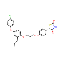 CCCc1cc(Oc2ccc(Cl)cc2)ccc1OCCCOc1ccc([C@@H]2SC(=O)NC2=O)cc1 ZINC000012358281