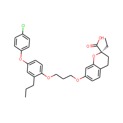 CCCc1cc(Oc2ccc(Cl)cc2)ccc1OCCCOc1ccc2c(c1)O[C@@](CC)(C(=O)O)CC2 ZINC000001910879