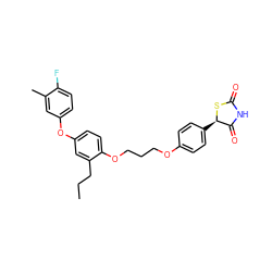 CCCc1cc(Oc2ccc(F)c(C)c2)ccc1OCCCOc1ccc([C@H]2SC(=O)NC2=O)cc1 ZINC000098082786