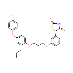 CCCc1cc(Oc2ccc(F)cc2)ccc1OCCCOc1cccc([C@@H]2SC(=O)NC2=O)c1 ZINC000012358491