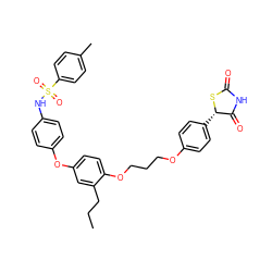 CCCc1cc(Oc2ccc(NS(=O)(=O)c3ccc(C)cc3)cc2)ccc1OCCCOc1ccc([C@@H]2SC(=O)NC2=O)cc1 ZINC000029474768