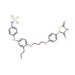 CCCc1cc(Oc2ccc(NS(C)(=O)=O)cc2)ccc1OCCCOc1ccc([C@@H]2SC(=O)NC2=O)cc1 ZINC000029482408