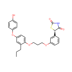 CCCc1cc(Oc2ccc(O)cc2)ccc1OCCCOc1cccc([C@H]2SC(=O)NC2=O)c1 ZINC000012358495