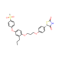 CCCc1cc(Oc2ccc(S(C)(=O)=O)cc2)ccc1OCCCOc1ccc([C@@H]2SC(=O)NC2=O)cc1 ZINC000012358285