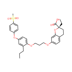 CCCc1cc(Oc2ccc(S(C)(=O)=O)cc2)ccc1OCCCOc1ccc2c(c1)O[C@](CC)(C(=O)O)CC2 ZINC000012358559