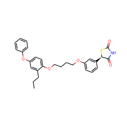 CCCc1cc(Oc2ccccc2)ccc1OCCCCOc1cccc([C@H]2SC(=O)NC2=O)c1 ZINC000013537356