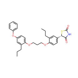 CCCc1cc(Oc2ccccc2)ccc1OCCCOc1ccc([C@@H]2SC(=O)NC2=O)cc1CCC ZINC000012358273