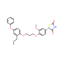 CCCc1cc(Oc2ccccc2)ccc1OCCCOc1ccc([C@@H]2SC(=O)NC2=O)cc1OC ZINC000012358271