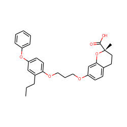 CCCc1cc(Oc2ccccc2)ccc1OCCCOc1ccc2c(c1)O[C@](C)(C(=O)O)CC2 ZINC000012358545