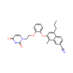 CCCc1cc(Oc2ccccc2OCCn2ccc(=O)[nH]c2=O)c(C)c2cc(C#N)ccc12 ZINC001772575047