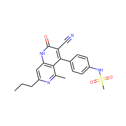 CCCc1cc2[nH]c(=O)c(C#N)c(-c3ccc(NS(C)(=O)=O)cc3)c2c(C)n1 ZINC000299872006